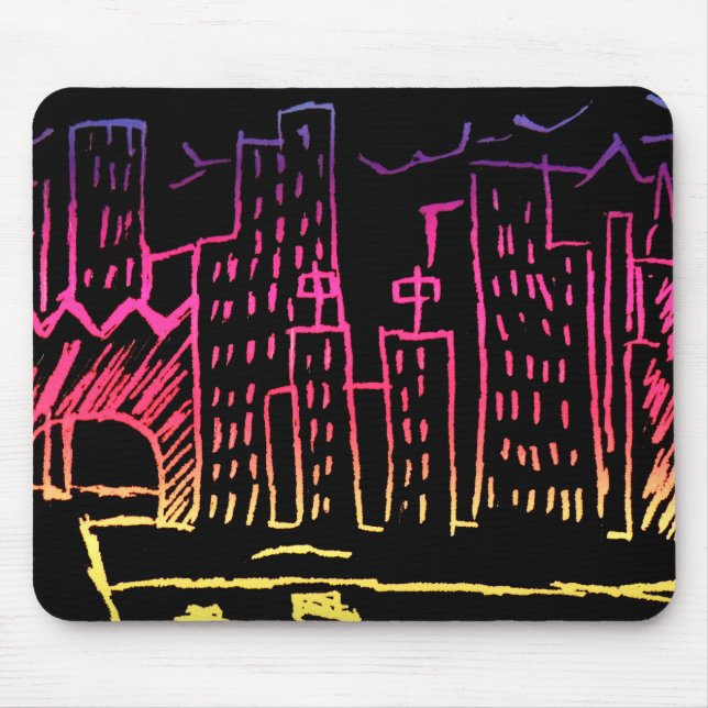 Neon Cityscape Mouse Pad (Front)