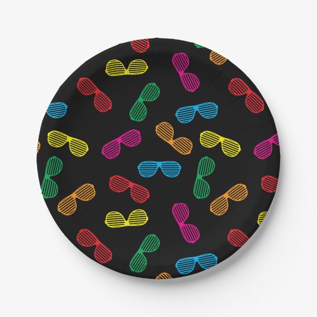 Neon Classic Sunglasses Pattern Paper Plates (Front)