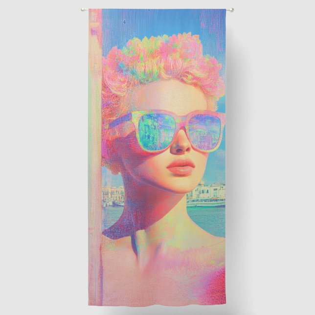 Neon Coastal Beauty with Sunglasses Blackout Curtains (Front)