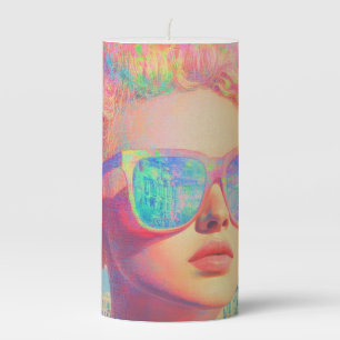 Neon Coastal Beauty with Sunglasses Pillar Candle