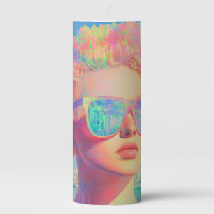Neon Coastal Beauty with Sunglasses Pillar Candle