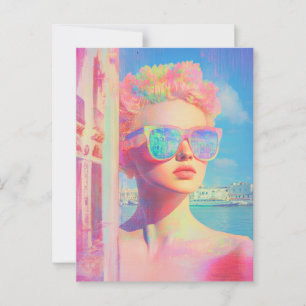 Neon Coastal Beauty with Sunglasses Postcard