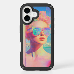 Neon Coastal Beauty with Sunglasses iPhone 16 Case