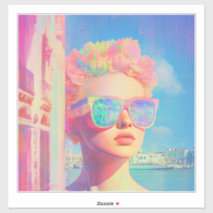 Neon Coastal Beauty with Sunglasses Sticker