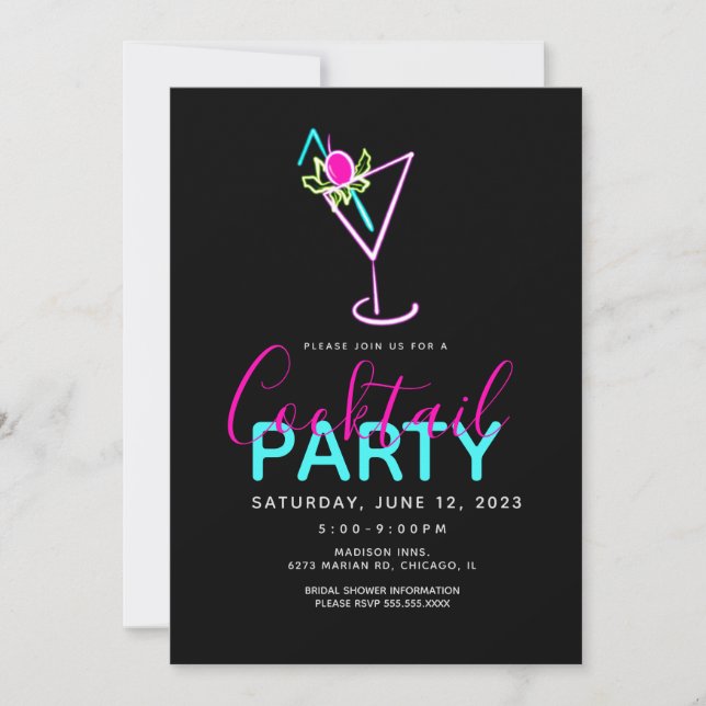 Neon Cocktail Modern Art Party Invitation (Front)