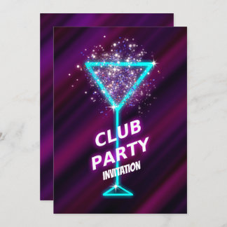 Neon-Cocktail Night Club Party Invitation