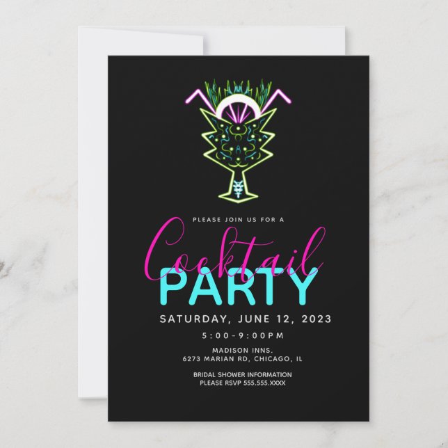 Neon Cocktails Art Party Invitation (Front)