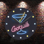 Neon Cocktails Home Bar Decor Den Wall Clock<br><div class="desc">Modern cocktail themed wall clock with neon (look only) color and co-ordinated 'circles' in the place of numbers for a contemporary edgy look unique to this store. This neon look beer themed clock is perfect for your home bar as decoration or to liven up the decor of a mancave.</div>