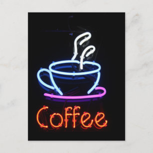 Neon Coffee Sign on Black Postcard