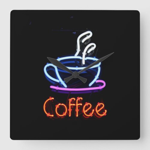 Neon Coffee Sign Square Wall Clock