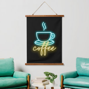 Neon Coffee Symbol & Text   Hanging Tapestry