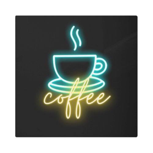 Neon Coffee Symbol  Text Metal Wall Art