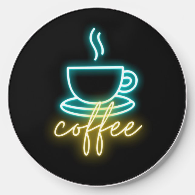 Neon Coffee Symbol & Text  Wireless Charger (Front)