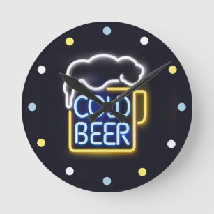 Neon Cold Beer Mancave Bar Den Wall Clock