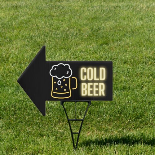 Neon Cold Beer Mug Arrow Sign