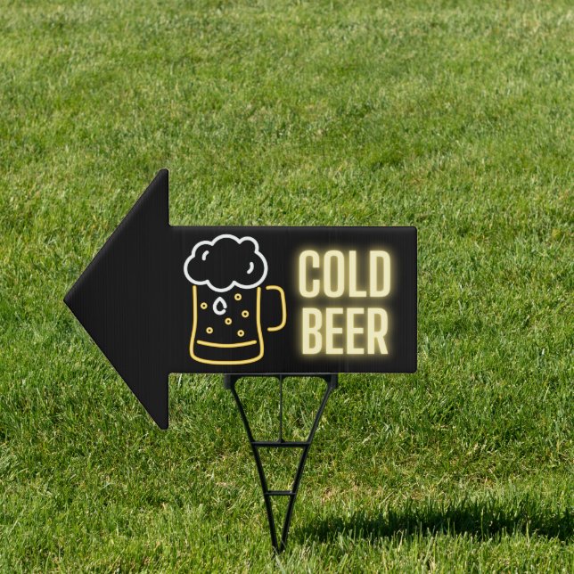 Neon Cold Beer Mug Arrow Sign (Insitu)