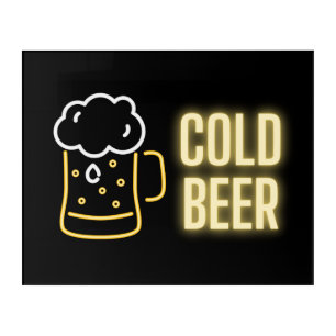 Neon Cold Beer Mug Arrow Sign Acrylic Wall Art