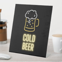 Neon Cold Beer Mug Pedestal Sign