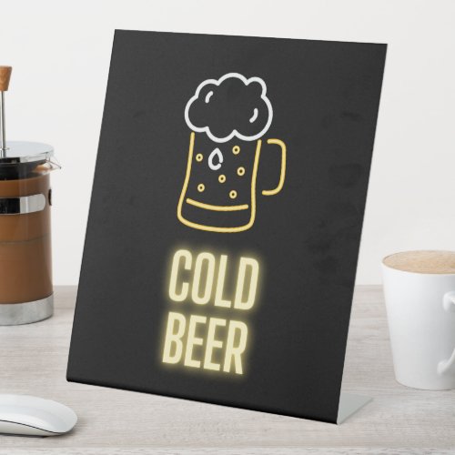Neon Cold Beer Mug Pedestal Sign