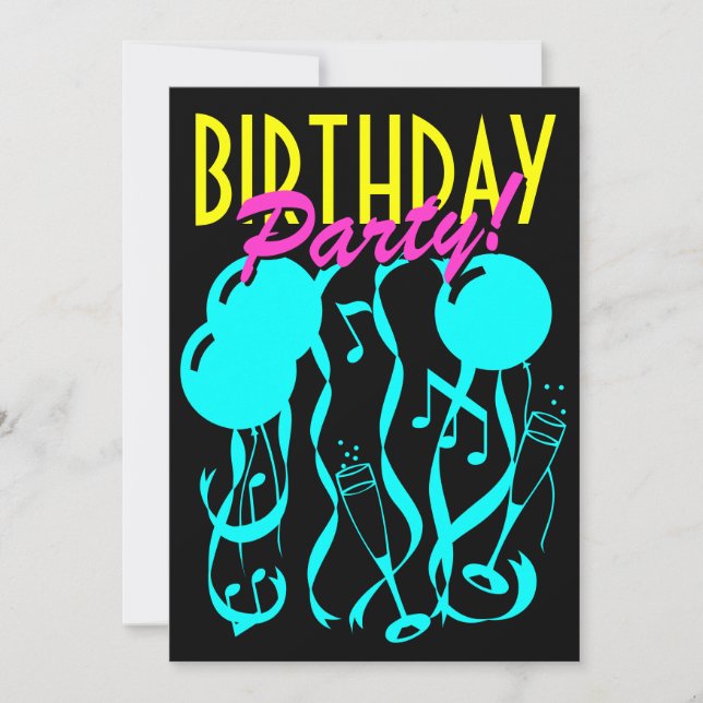 Neon color Birthday party invitations template (Front)