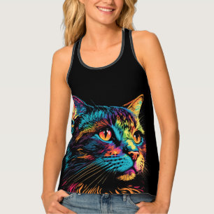 Neon Color Cat Face Tank Top