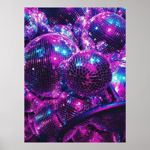 Neon Color Disco Ball Poster