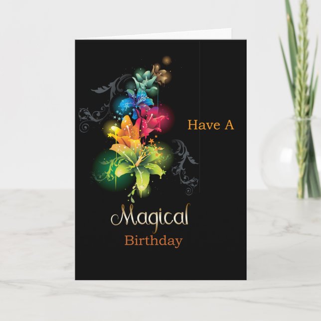 Neon Color Fantasy Flowers Birthday Card (Front)