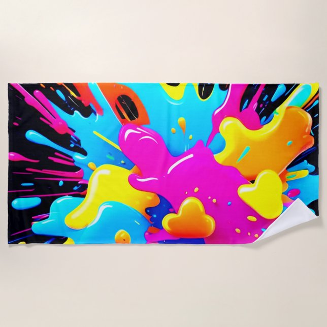 Neon Color Splash Art Beach Towel (Front)