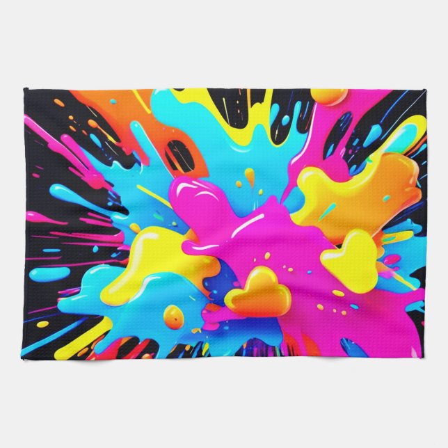 Neon Color Splash Art Kitchen Towel (Horizontal)
