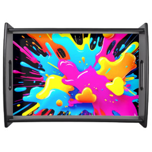 Neon Color Splash Art Serving Tray