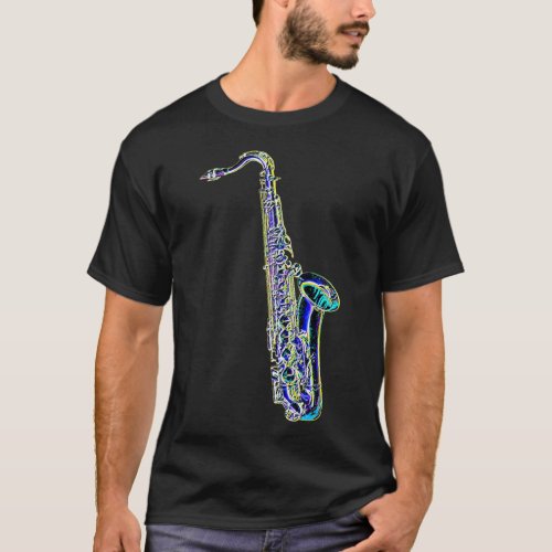Neon Color Tenor Saxophone Dark T_Shirt