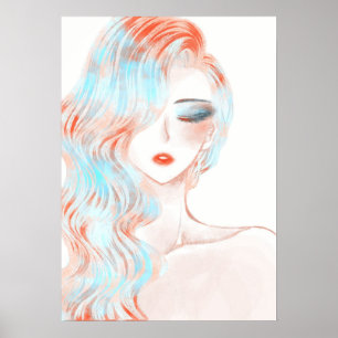 Neon colored girl artwork poster