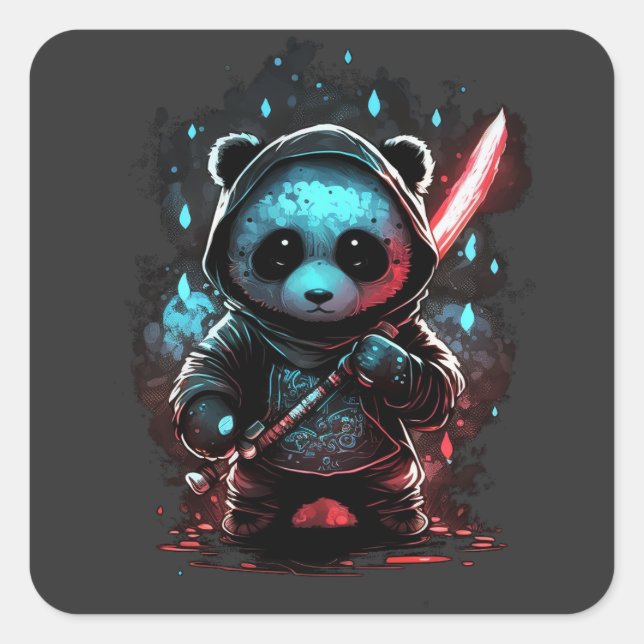Neon colored ninja panda square sticker (Front)