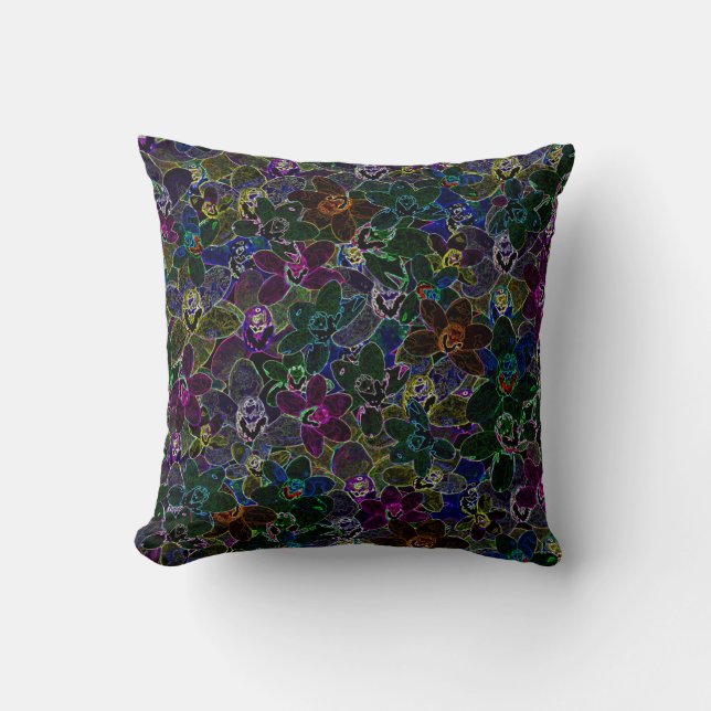 Neon Colored Orchids, Throw Pillow (Front)