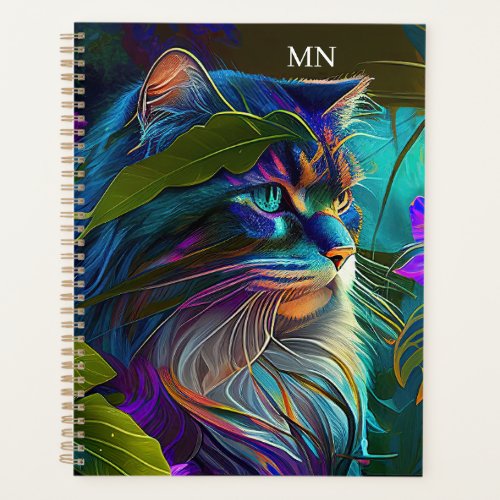 Neon colorful cat in tropical flowers AI art  Planner