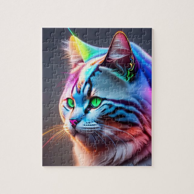 Neon Colorful Cat With Rainbow Colors Jigsaw Puzzle (Vertical)