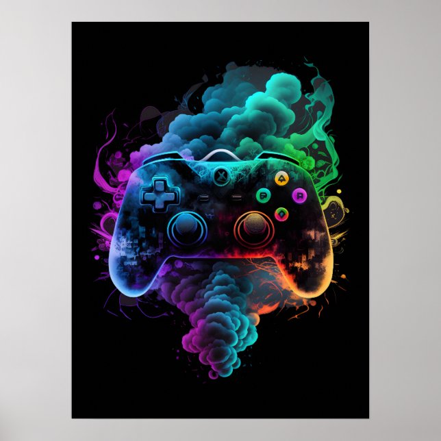 Neon Colorful Game Controller Poster (Front)