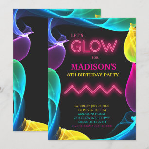 Neon Colorful Glow Birthday Invitation