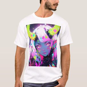 Neon Colorful Kawaii Demon Anime Girl T-Shirt
