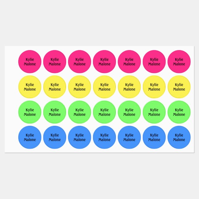 Neon Colorful Kids Iron On Clothing Labels (Sheet)
