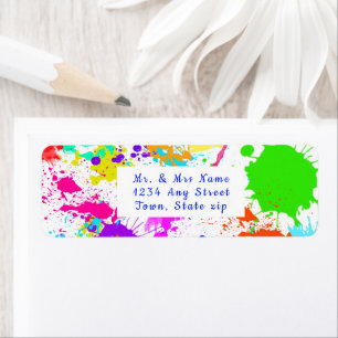 Neon Colorful Paint Splatter Return Address Label