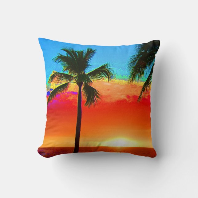 Neon Colorful Palm Tree Throw Pillow (Front)