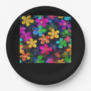 Neon Colorful Pattern - Whimsigoth Cottagecore Blu Paper Plates