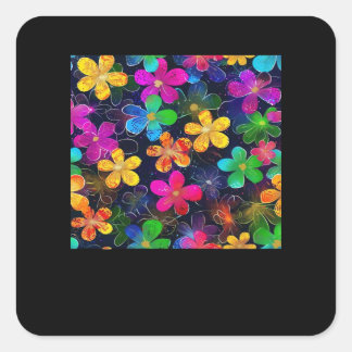 Neon Colorful Pattern - Whimsigoth Cottagecore Blu Square Sticker