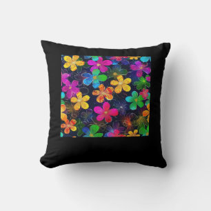 Neon Colorful Pattern - Whimsigoth Cottagecore Blu Throw Pillow