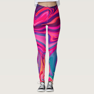 Neon Colorful Pink Blue Liquid Marble Abstract Leggings
