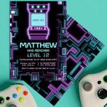 Neon Colorful Retro Arcade Kid Gamer Birthday