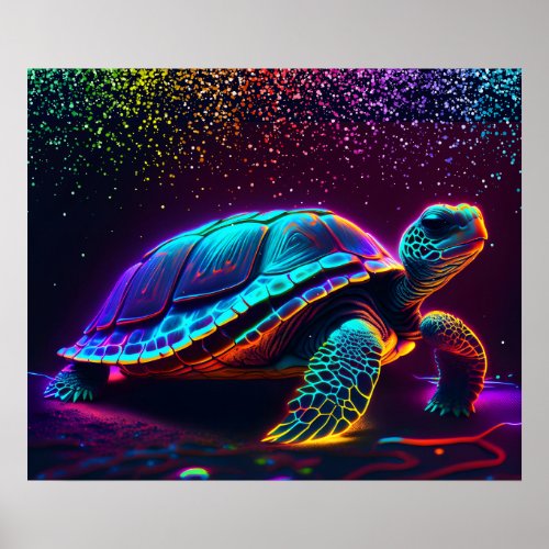 Neon Colorful Sea Turtle  Poster