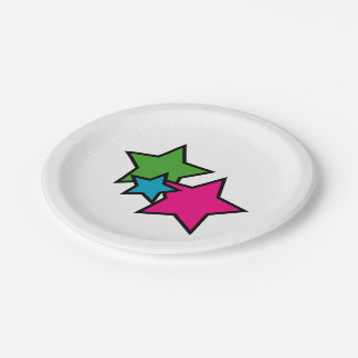 Neon Colorful Stars Whimsical Girly Birthday Paper Plates