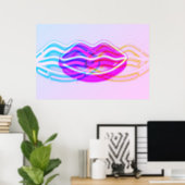 Neon Colorful Wall Light Lips | Modern Digital Art Poster (Home Office)